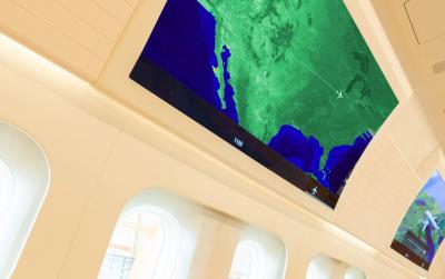 Curved 55-inch OLED TV panels in Jet Aviation cabin photo Curved 55-inch OLED TV panels in Jet Aviation cabin photo