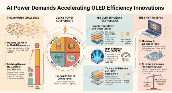 AI-on-device power and OLED efficiency article infographics
