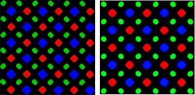 Galaxy (right) vs iPhone X (left) Diamond Pixel structure 