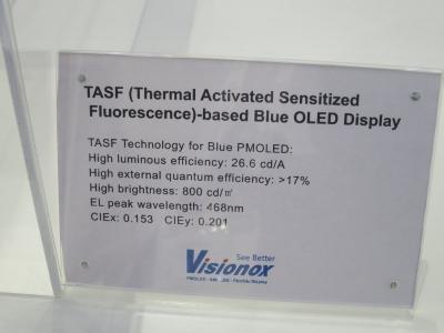Visionox TASF specification at SID Displayweek 2018